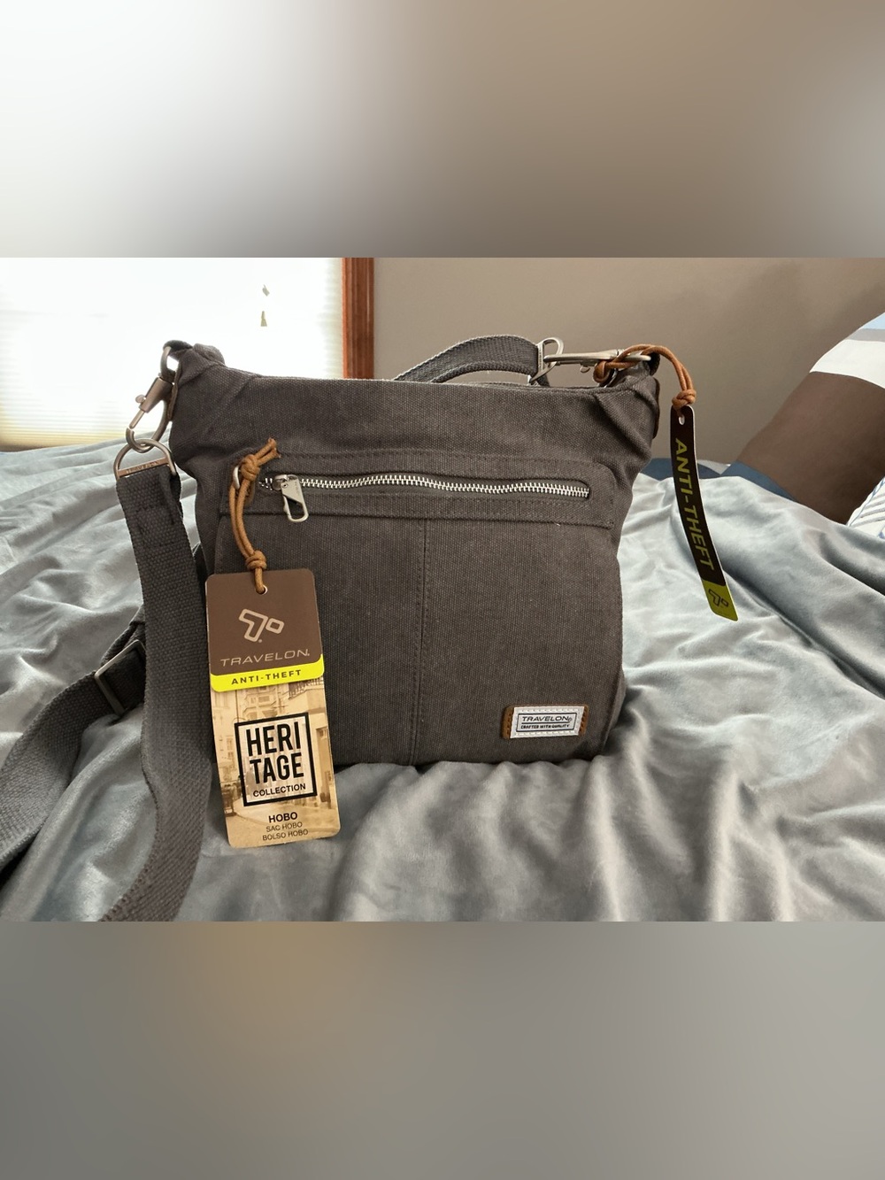 Travelon Lady’s Crossbody Shoulder Bag in Charcoal Gray - Picture 3 of 7